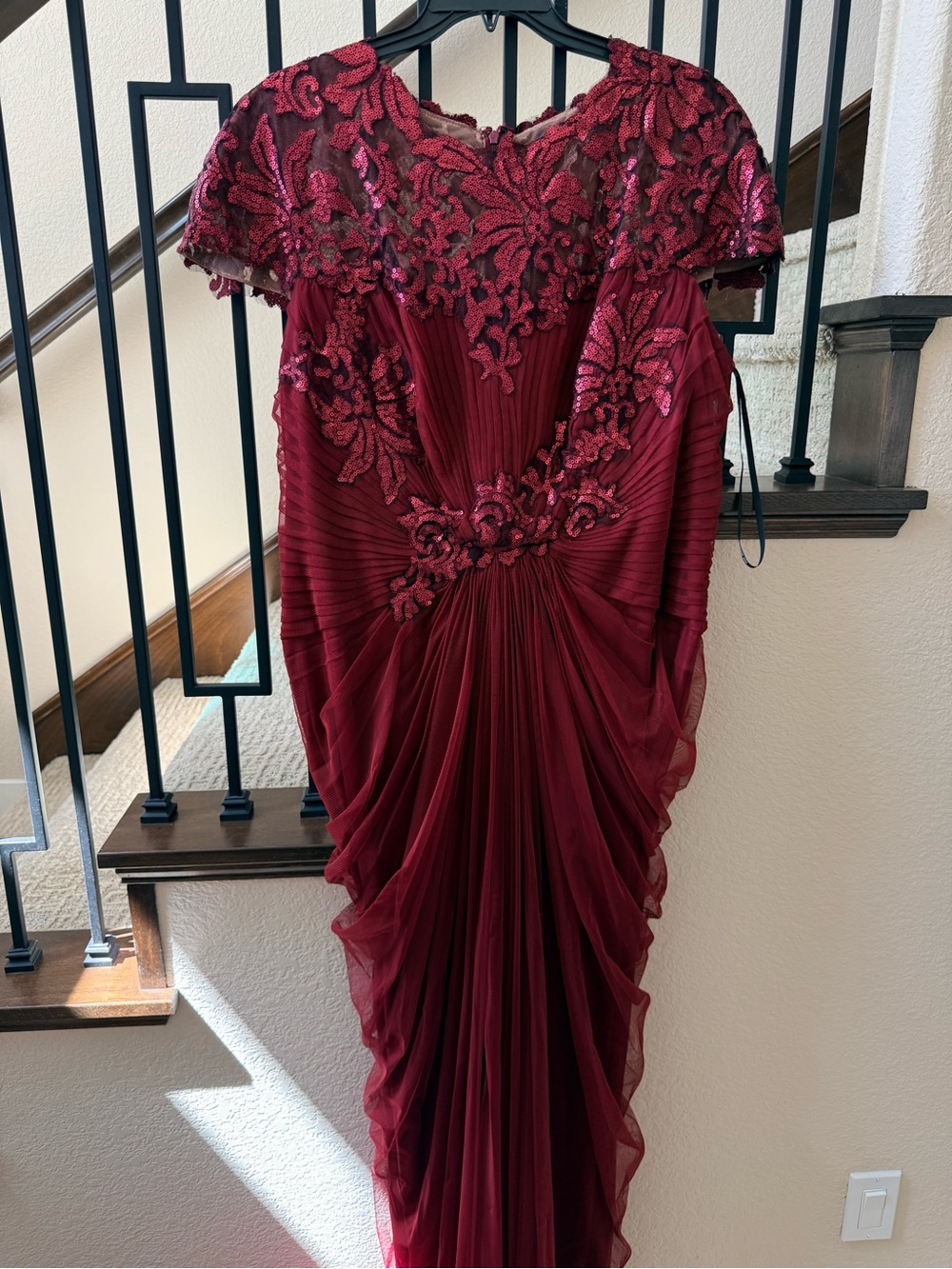 Tadashi Shoji Burgundy Embroidered Maxi Gown